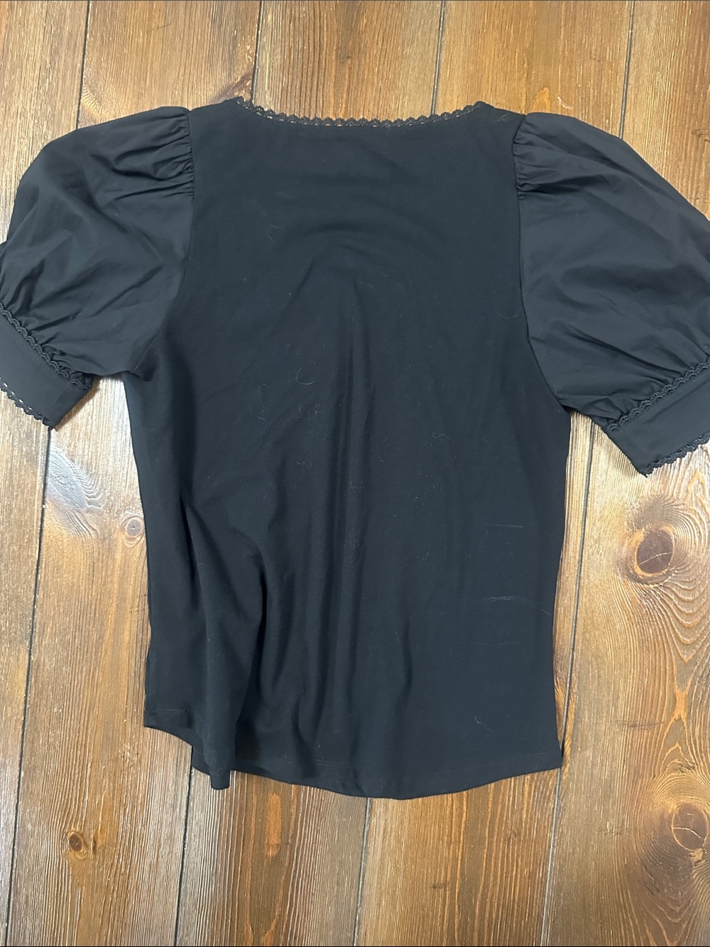 Bailey 44 Black Square Neck Puff Sleeve Top with Scalloped Trim - Picture 9 of 10